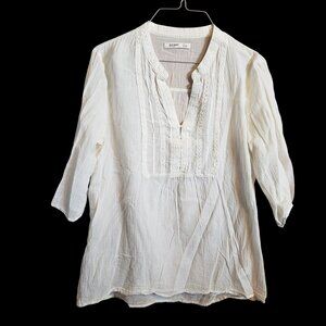 Old Navy Womens Ivory 3/4 Sleeve Tunic Blouse With Lace Details Size M Pooler Be
